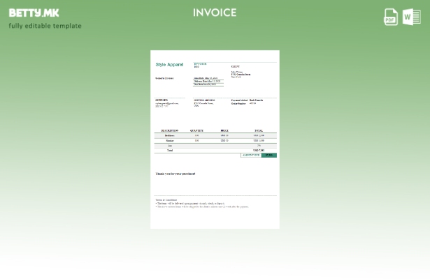Шаблон за фактура за облека во модерен стил во САД